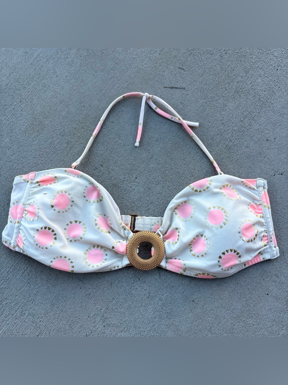 Victoria's Secret White and Pink Studded Circle Bikini Top